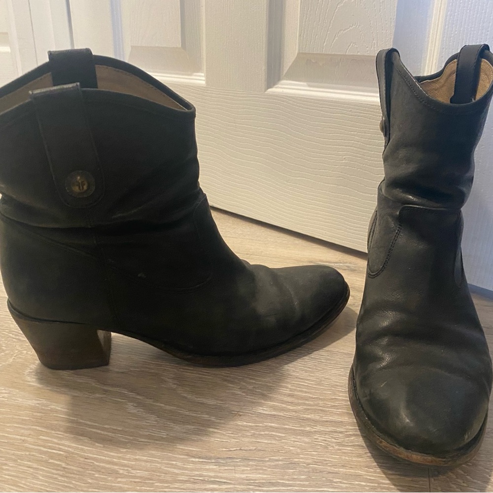 Frye Black Leather Ankle Boots